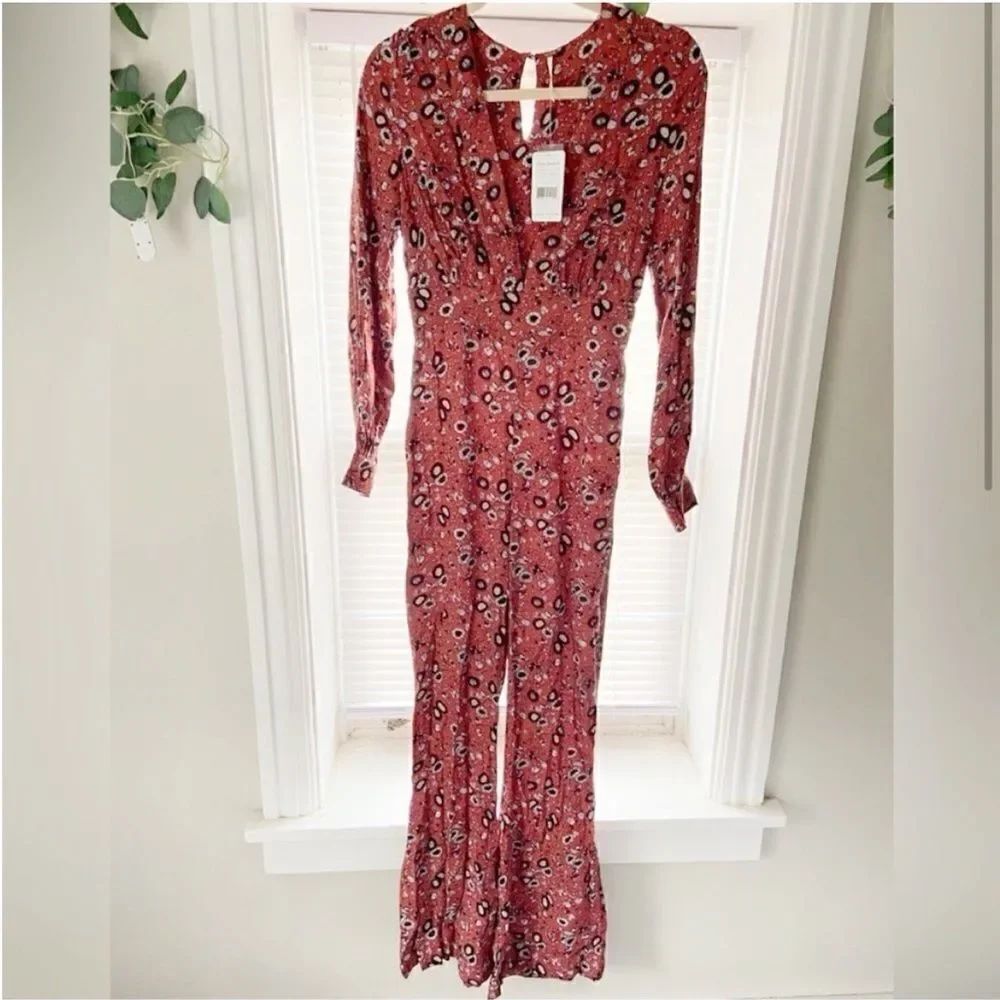 Free People Limited Edition Retro Floral Long Sleeve Jumpsuit